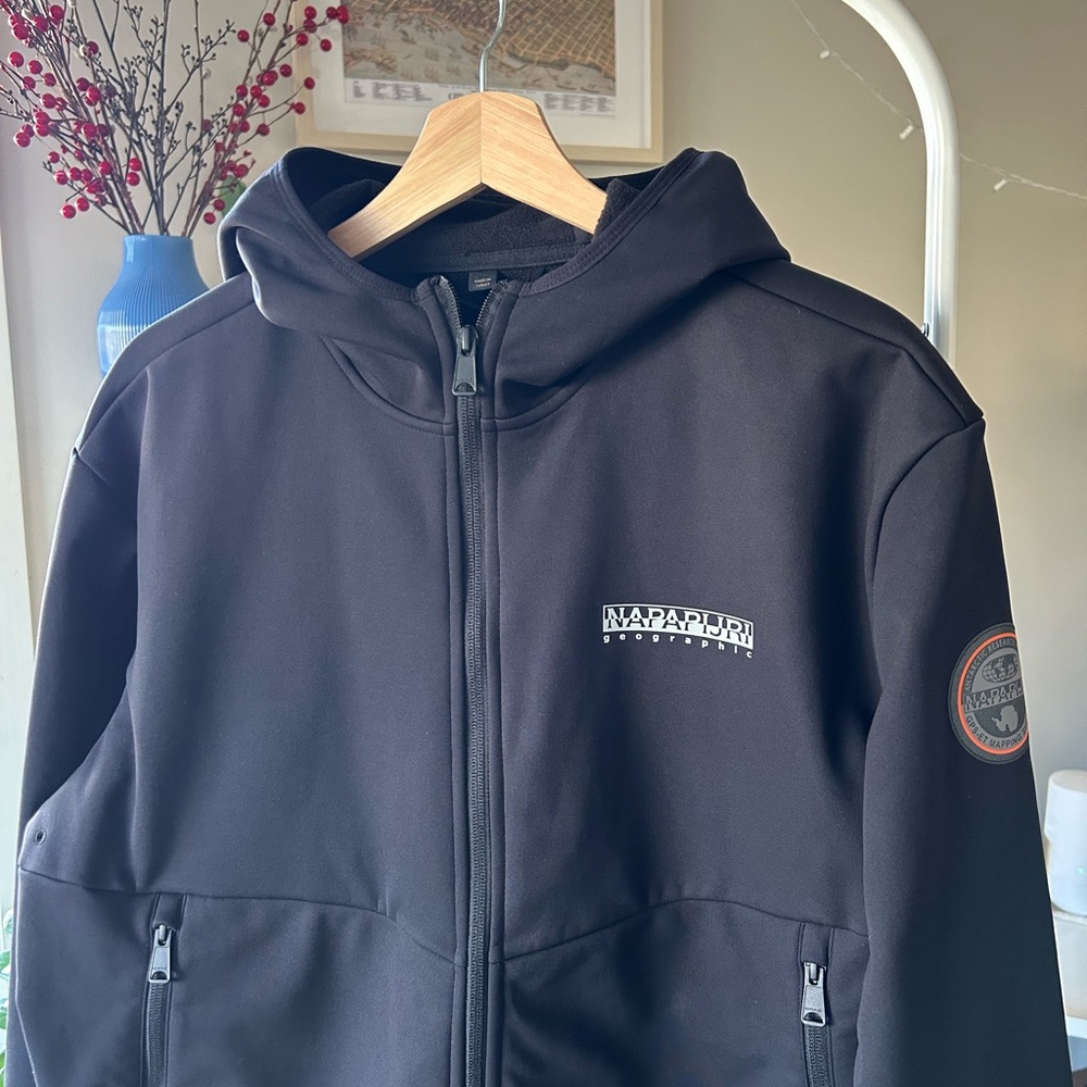 Napapijri Mens Black Soft Shell Hooded Jacket